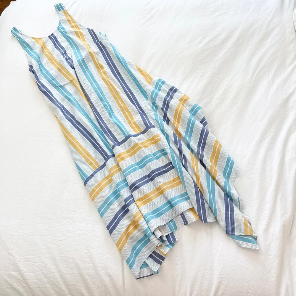 Anthropologie Awning Striped Maxi Dress Blue Yellow Size Medium - Picture 2 of 7